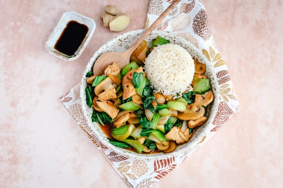 Chinese chicken stir-fry with Shanghai bok choy