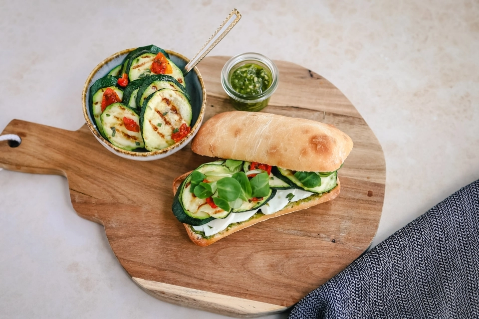 Ciabatta with courgette, mozzarella & pesto