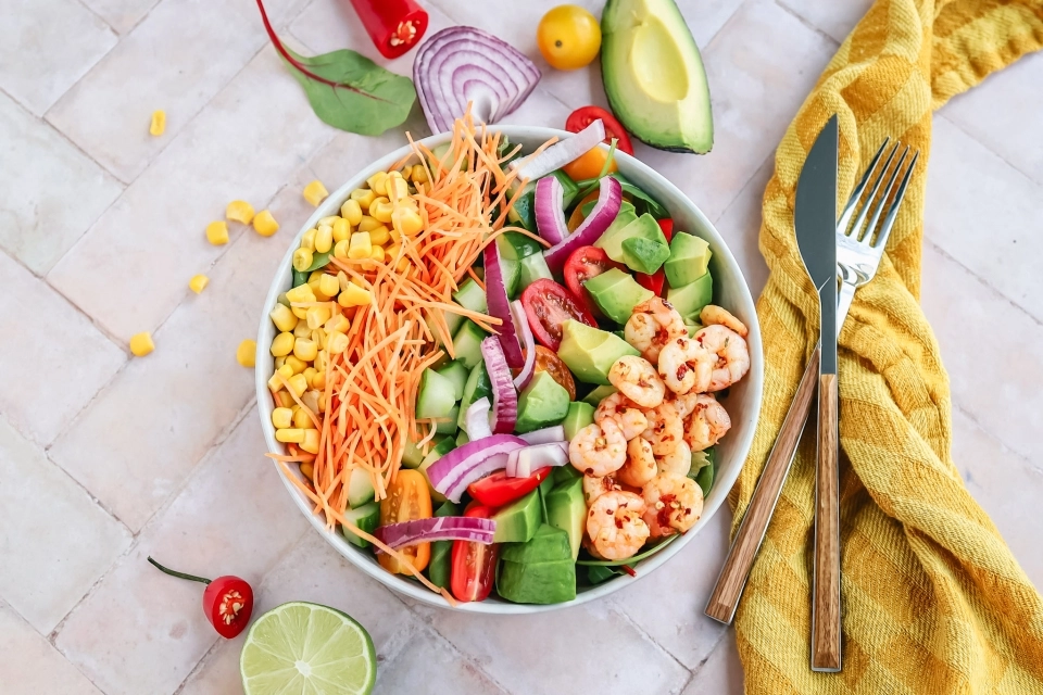Colorful shrimp salad