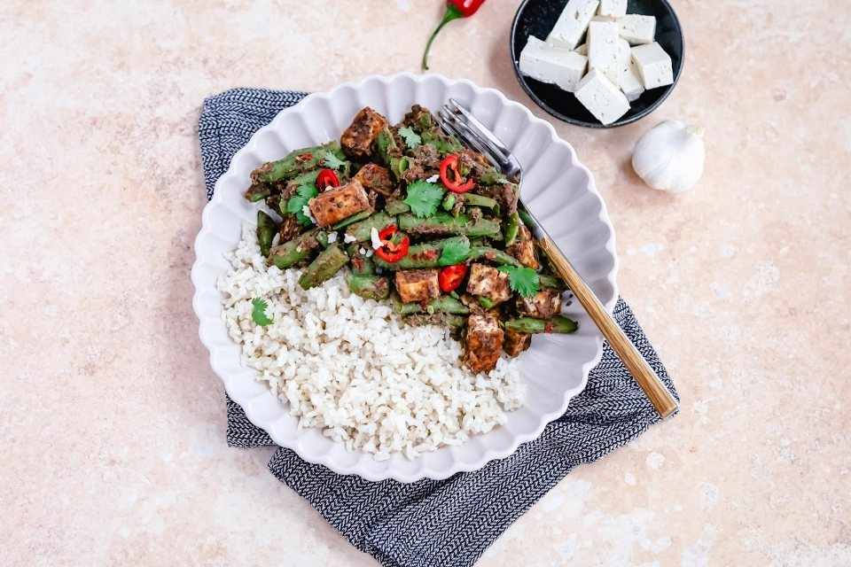 Rice with tofu & green beans In black bean sauce