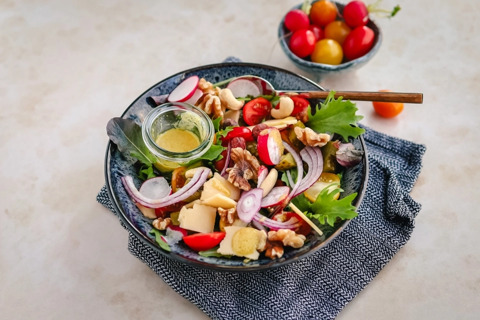 Salad with cheese, pickles & nuts