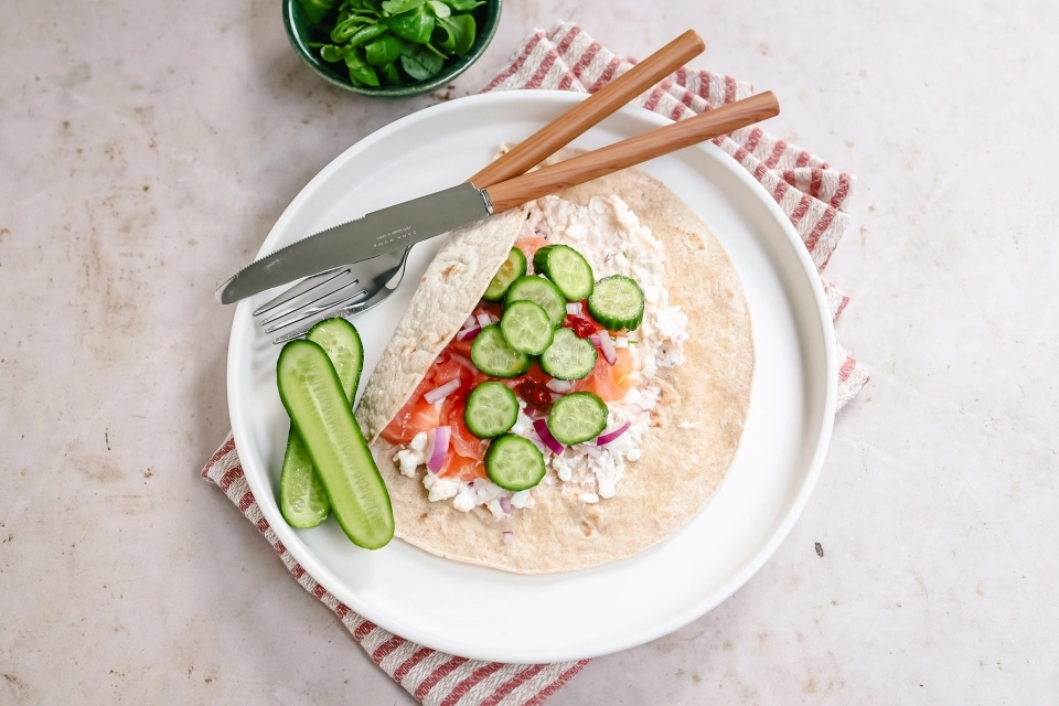 Spicy cottage cheese & salmon wrap