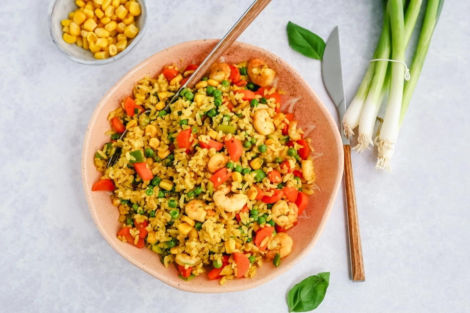 Turmeric shrimp rice dish