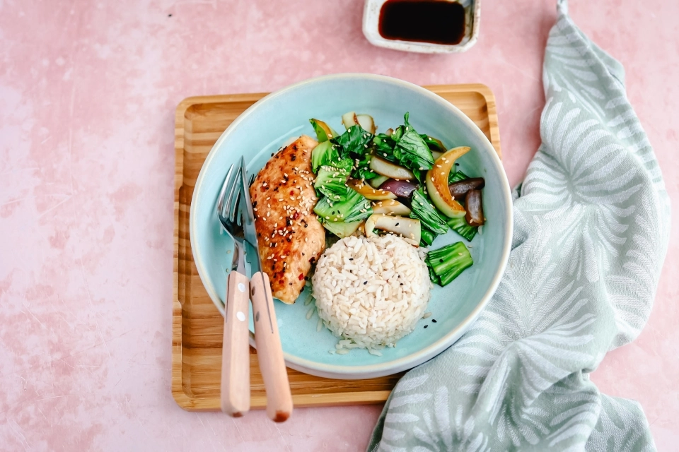 Japanese chicken breast with Shanghai bok choy & brown rice