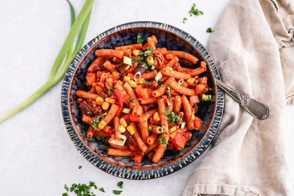 Mexican penne with ground beef